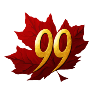 The Trawin Seeds logo is a red maple leaf with the number 99 in the centre of the leaf